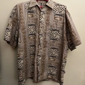 Joe Marlin Abstract Hawaiian Shirt Fishbone Tribal Men 2XL Short Sleeve